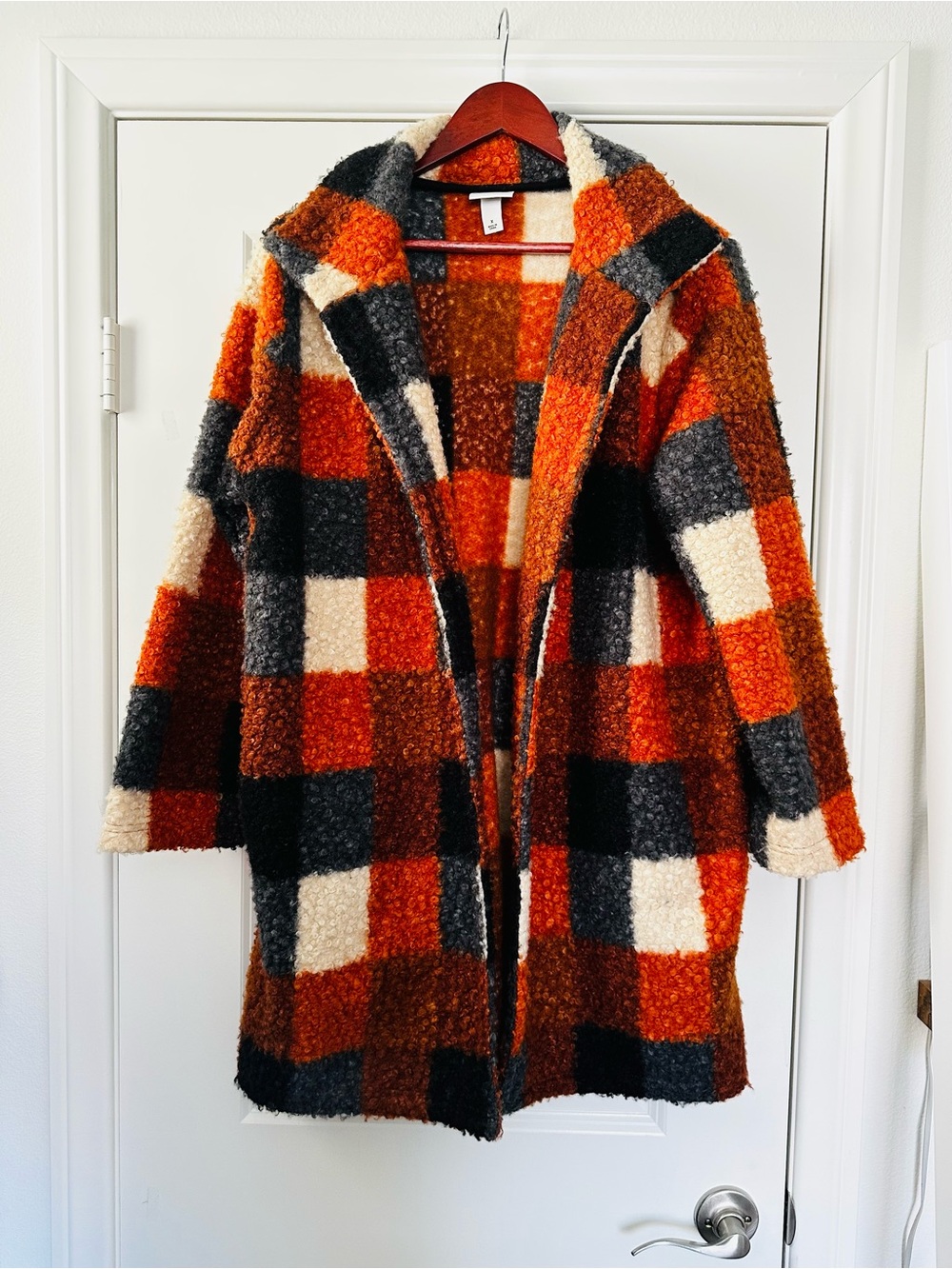 Ava & Viv Plaid Teddy Coat Orange Black Cozy Fall Jacket Size XL